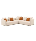 canape d angle HAVANA en velours beige avec coussins terracotta – design moderne sur mesure
