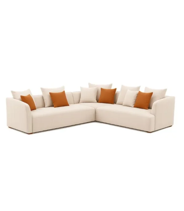 canape d angle HAVANA en velours beige avec coussins terracotta – design moderne sur mesure