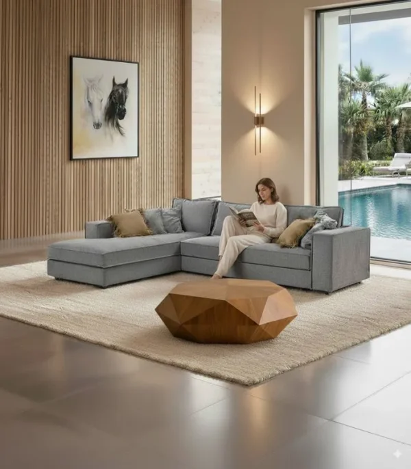 Canapé d’angle TULIPE - Velours antitache, design moderne, 5 places personnalisable