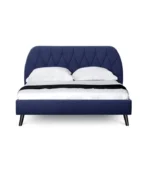 lit design OSLO en tissu bleu avec tête de lit capitonnée